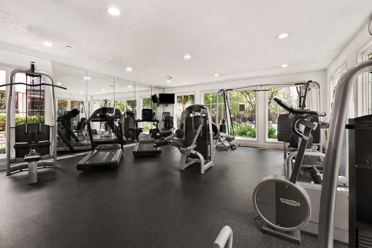 Spacious gym interior featuring modern cardio and strength equipment for a comprehensive workout.